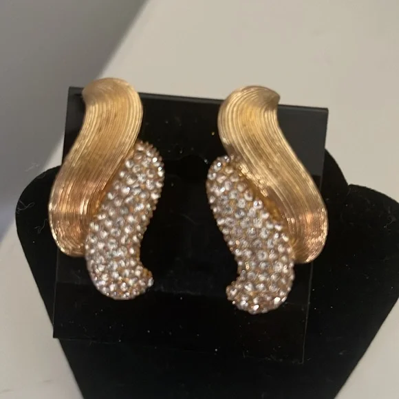 Gold with Rhinestone Earrings - Picture 2 of 8